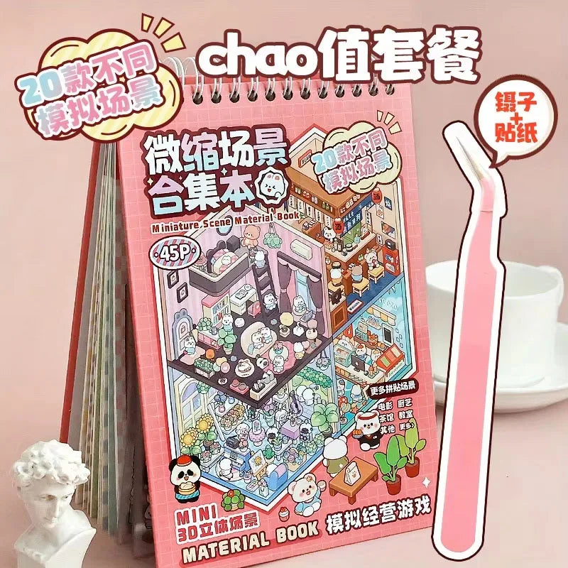 Mr Paper 45Pcs Scenes Cartoon Landscape Sticker Book Forest Village DIY 3D Sticker Cabin Scene Pocket Birthday Gift for Kid Qme A