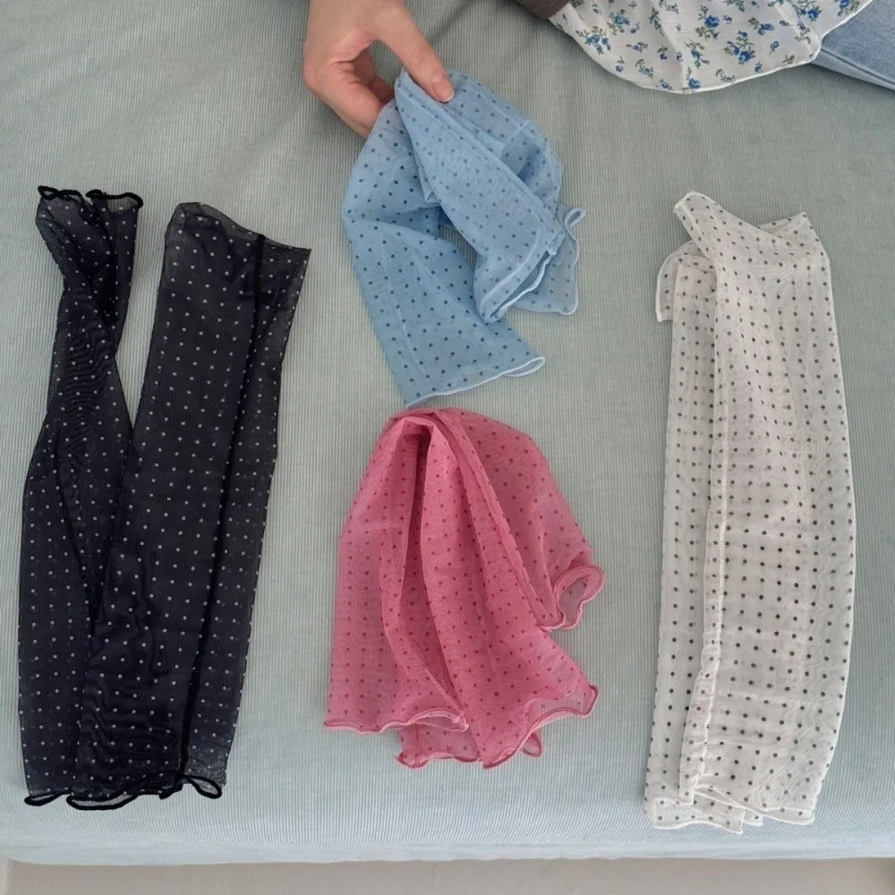 Korean Style Polka Dot Leg Sleeves Y2K Harajuku Ruffle Boot Cover Cuffs Lolita JK Thin Silk Sheer Leg Warmers Spicy Girls Qme