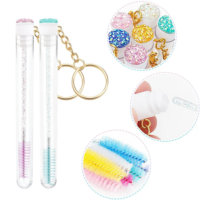Reusable Eyelash Brush Tubes Gold Keychain Sparkling Lash Mascara Qme