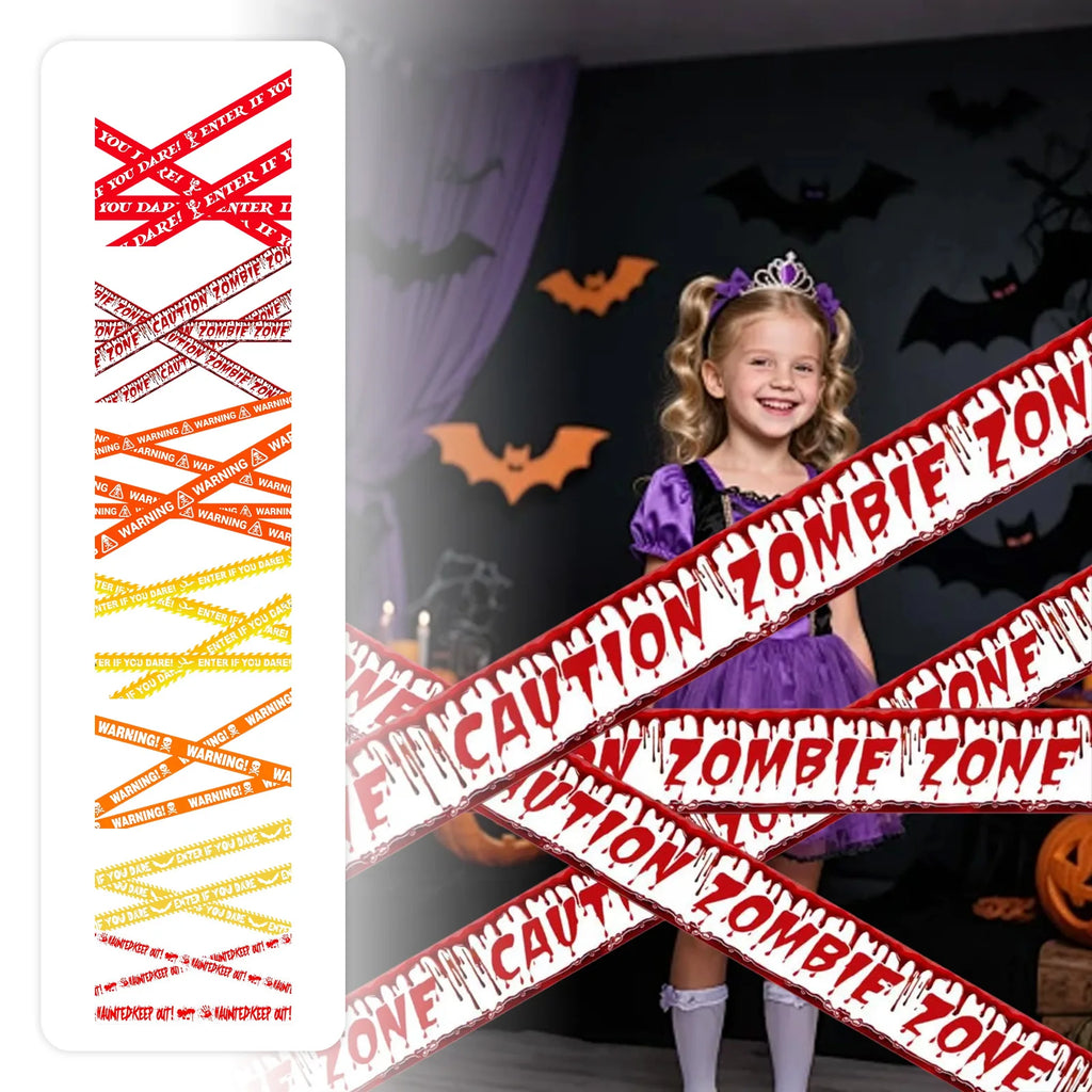 Halloween Warning Tape Safety Signs Caution Fright Crime Scene Tape Holiday Party Haunted House Horror Scene Decor Supplies Qme