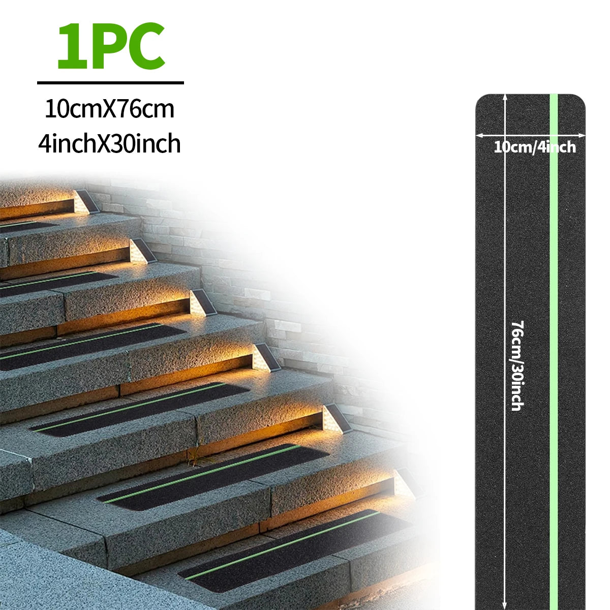 Glow in Dark Anti Slip Traction Tape Green Stripe Friction Abrasive Adhesive For Stair Tread Step Indoor Outdoor Qme 1pc