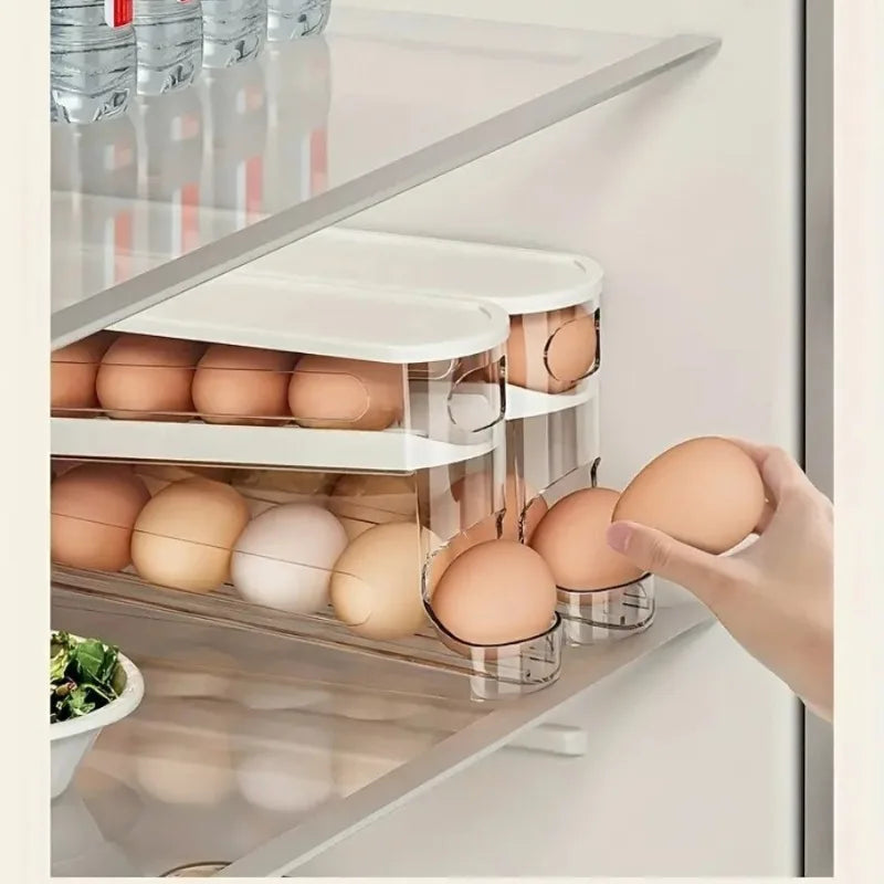 Bilayer Fridge Egg Storage Box Automatic Rolling Eggs Holder Rack Qme