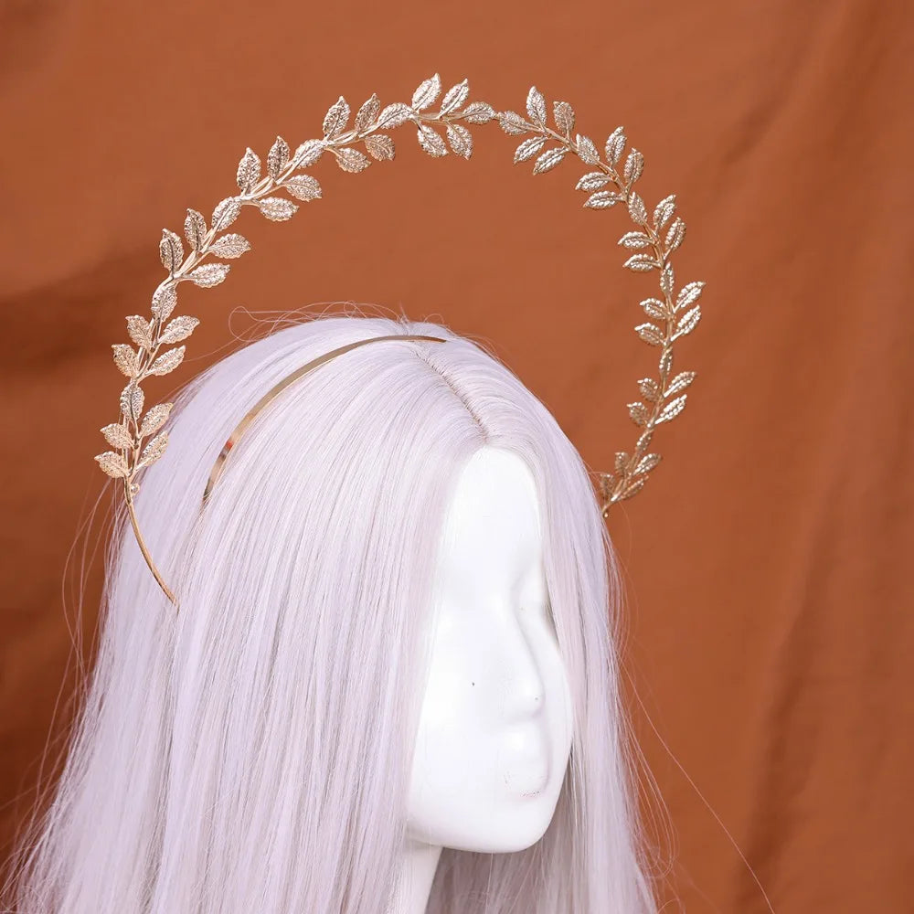 Gothic Gold Plated Halo Crown Vintage Faux Pearl Inlaid Sun Goddess Qme Style 1