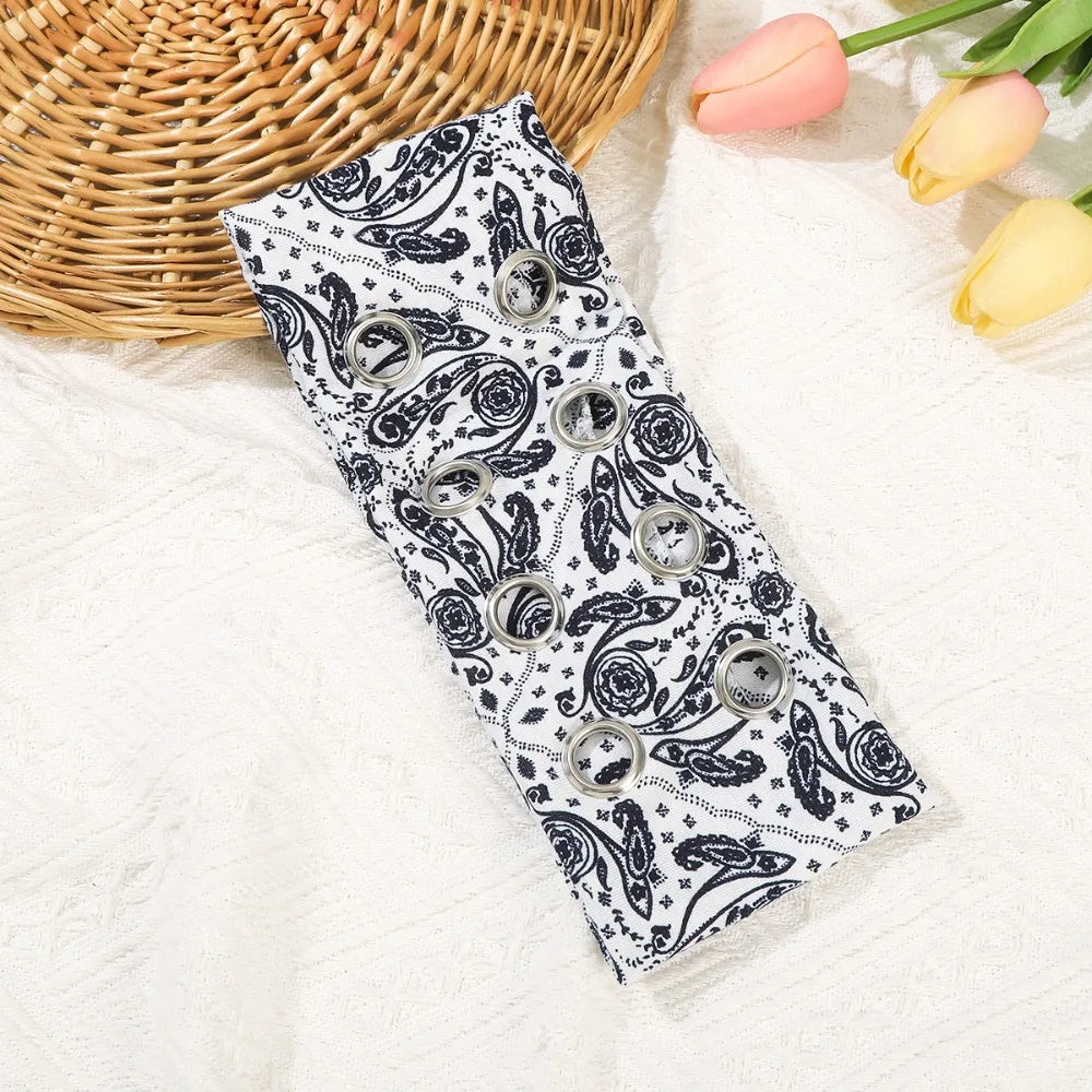 Leopard Print Hollow Metal Headband Cashew Pattern Solid Color Hollowed Out Eyelets Headband Rock Steampunk Hip-hop Qme Style 7