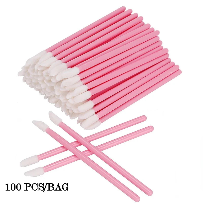 100 Disposable Eyeliner Brushes Lip Brush Covers Tool Sticks Qme pink