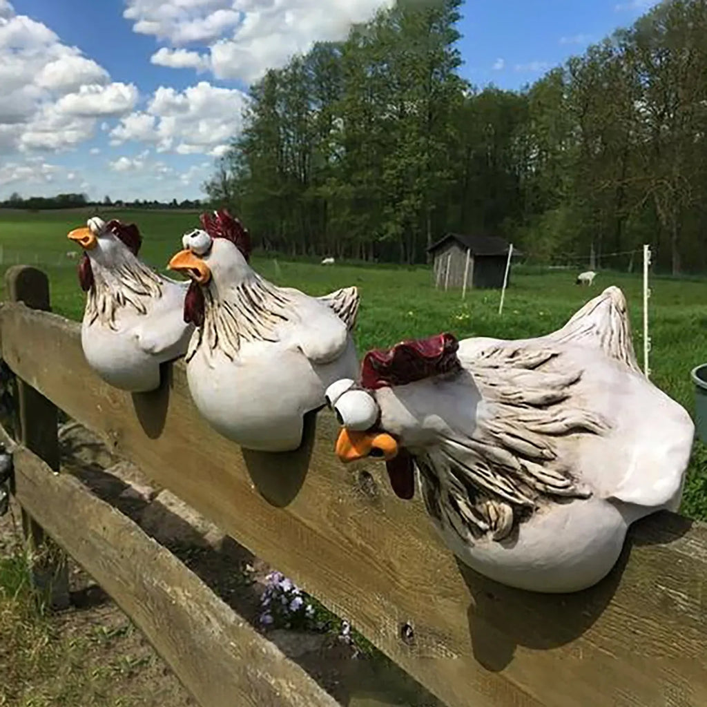 Funny Chicken Fence Decor Statues Resin Garden Farm Yard Hen Qme