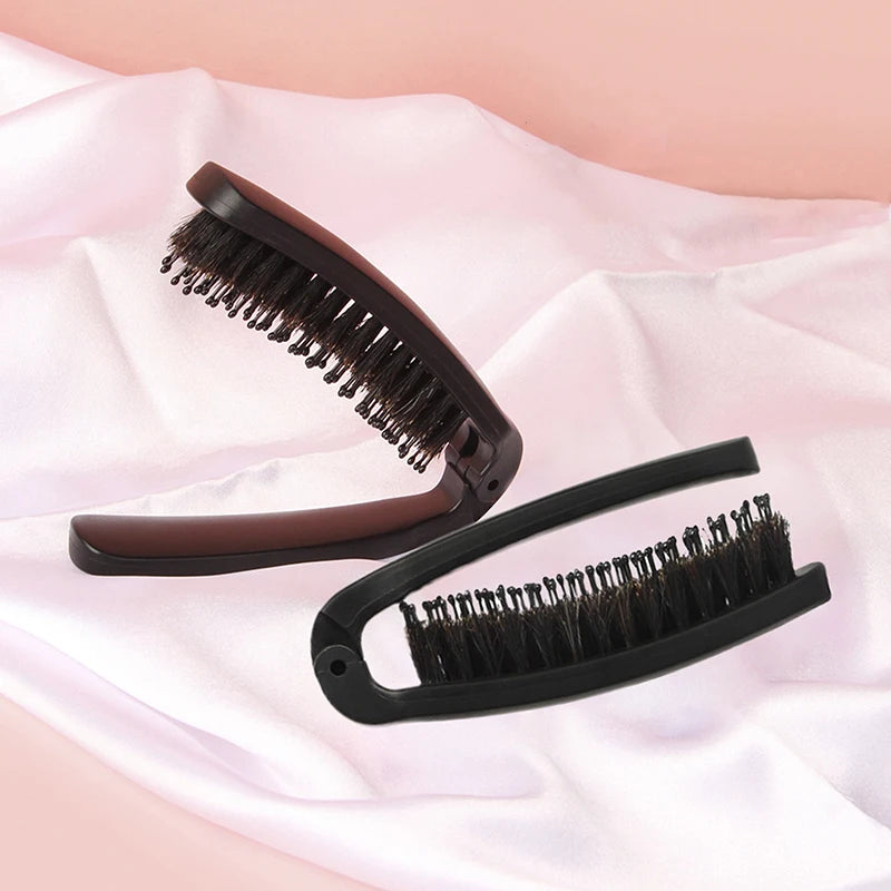 Foldable Hair Comb Boar Bristle Brush Curly Fluffy Head Massager Qme