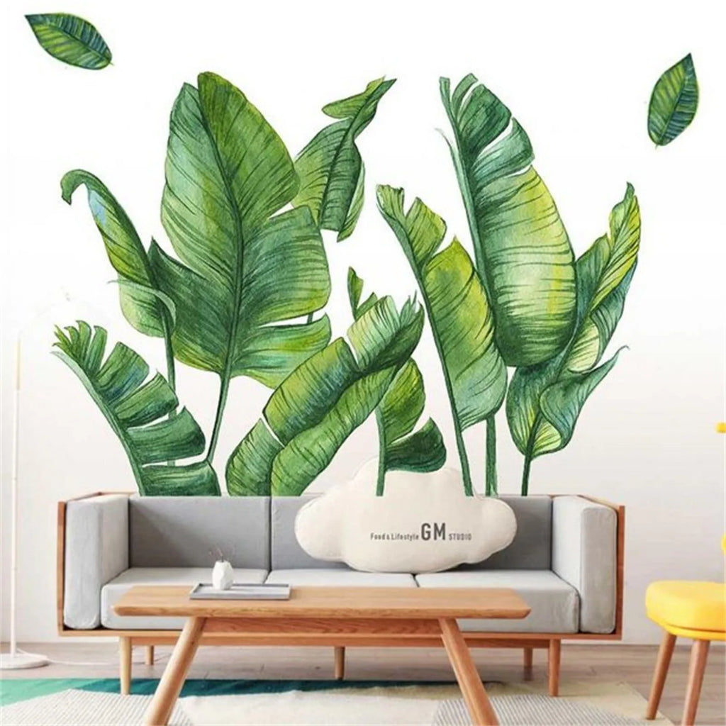 Green Leaves Wall Decal Quotes Tropical Plant Wall Art Sticker Novelty Decorative Waterproof For Living Room Bedroom Office Qme as show One Size