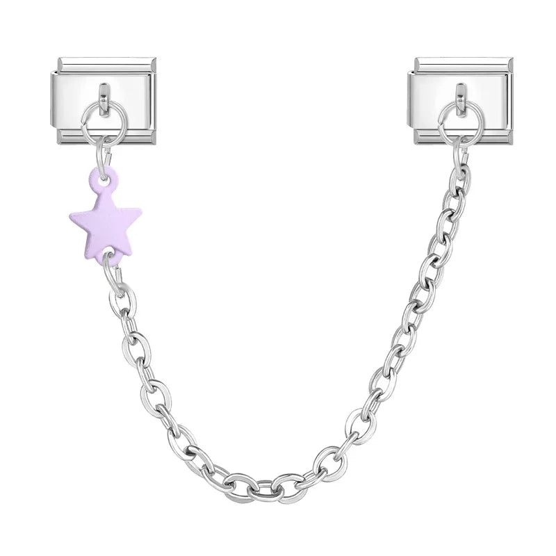 Wholesale Fashion Colour Stars Tassel Chain Module Italian Charm Bracelet Fit 9mm Hand Chain Stainless Steel DIY Jewelry Making Qme Style 10