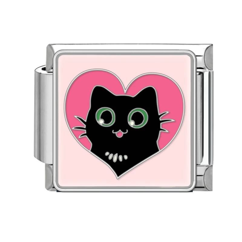 Fashion Colorful Cat Tulip Daisy Flowers Heart Charm Italian Links