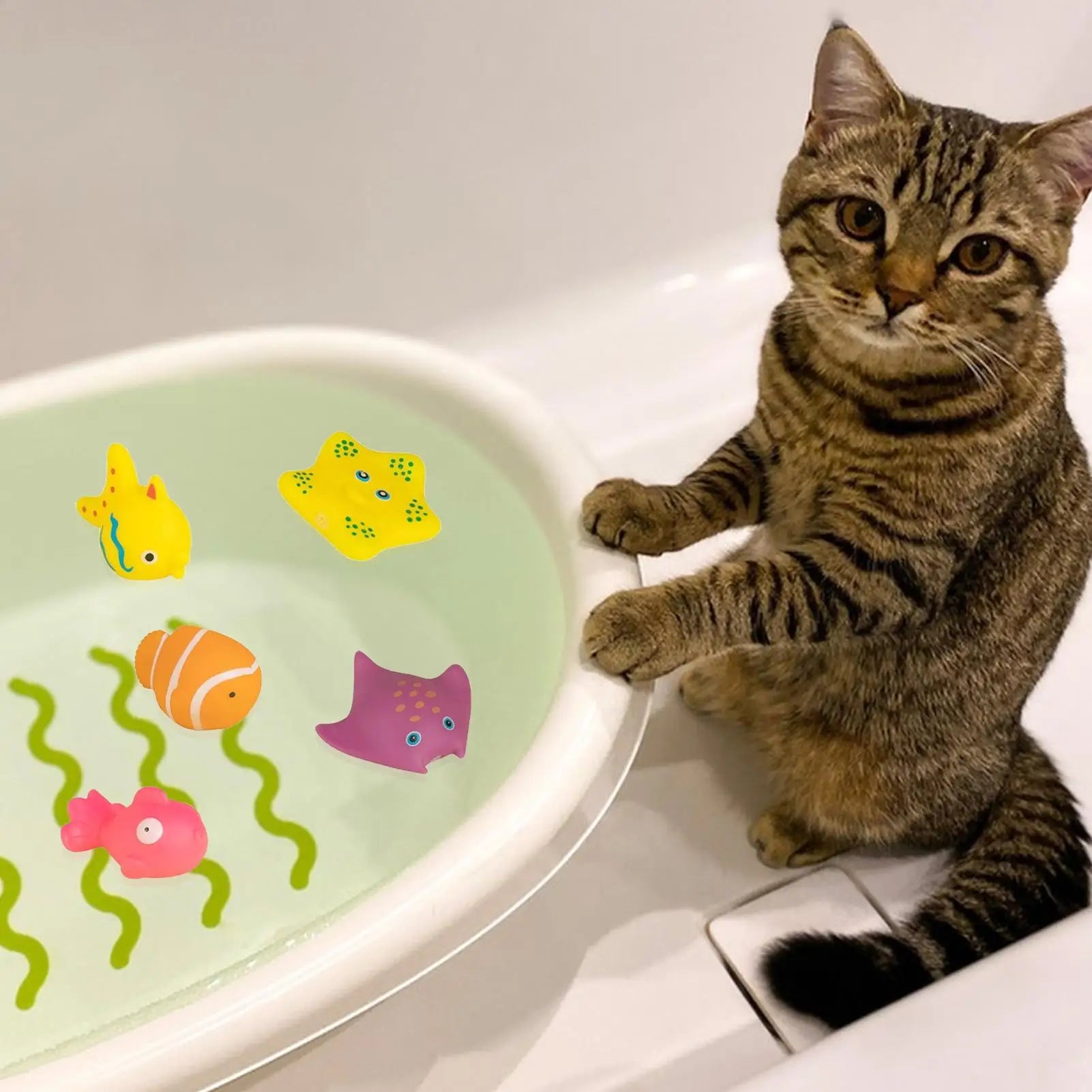 Cat Pool Toys 6pcs Interactive Cat Squeaky Toys for Pool Swimming Bath Fish Toy for Bored Indoor Pet Cat for Backyard Pool Pet Qme