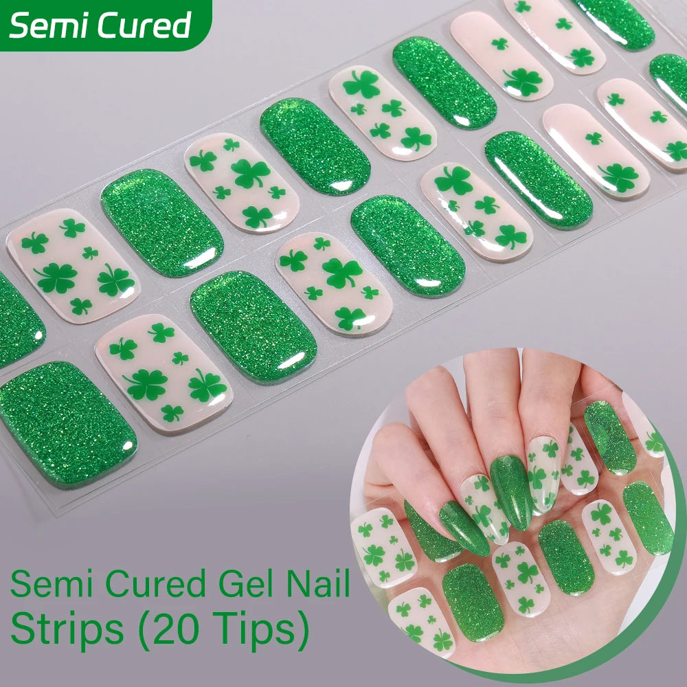20Tips Clover Semi Cured Gel Nail Stickers Summer Series Flower Art Qme NC250128
