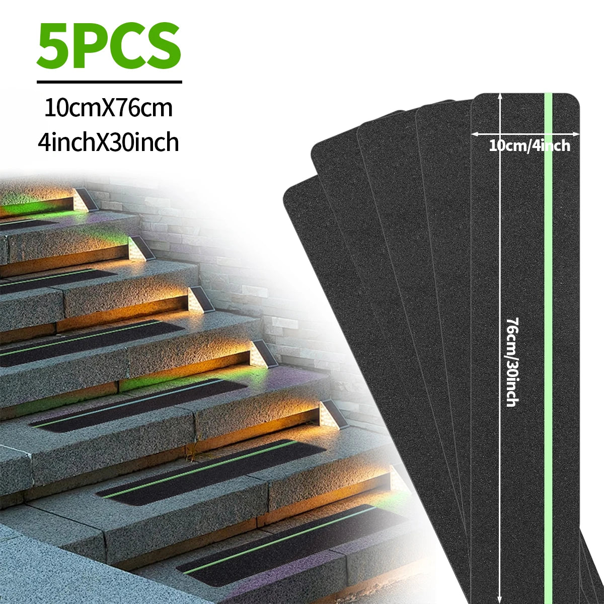 Glow in Dark Anti Slip Traction Tape Green Stripe Friction Abrasive Adhesive For Stair Tread Step Indoor Outdoor Qme 5pcs
