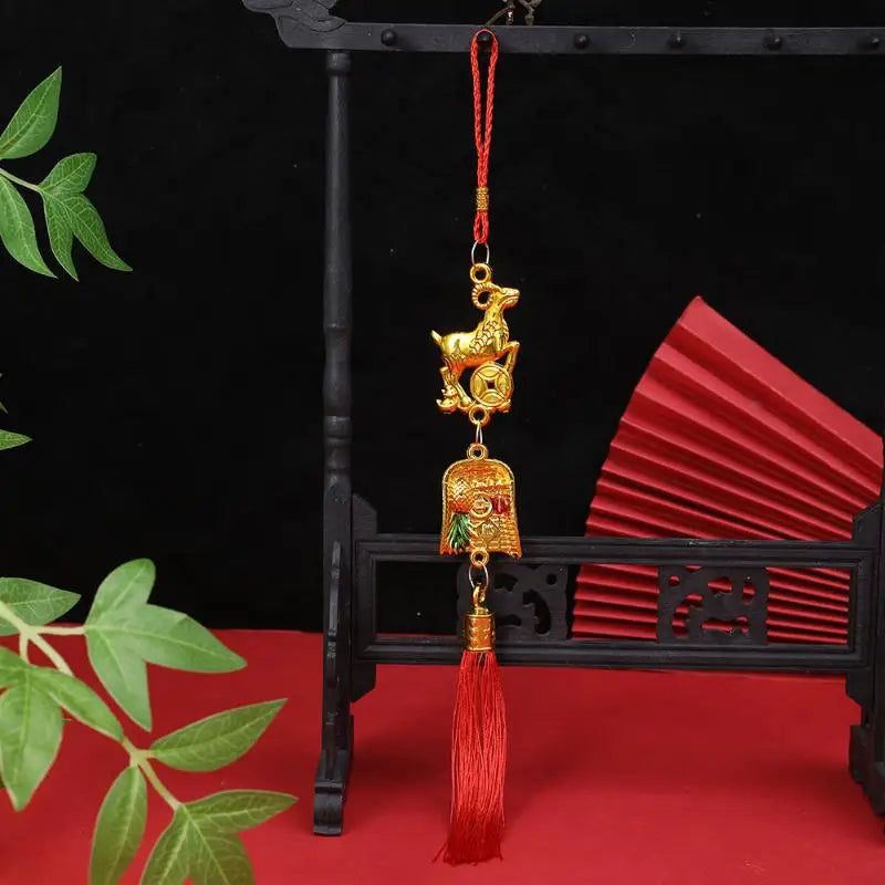 Chinese Year 2027 Goat Hanging Ornaments Gold Lucky Design Red