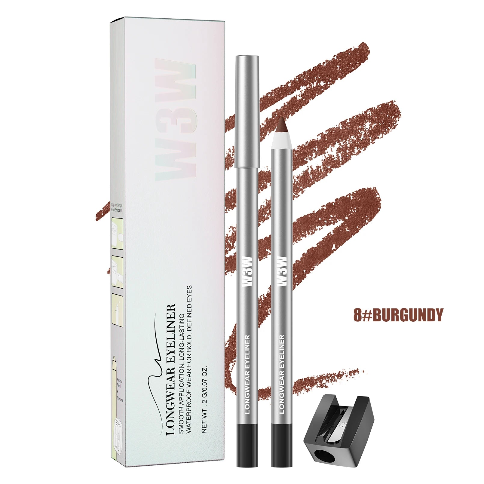 8 Colors Matte Eyeliner Gel Pencil, Ultra-fine Easy Coloring, Waterproof Sweatproof Smudge-proof, With Free Sharpener Qme W686-8 Full Size