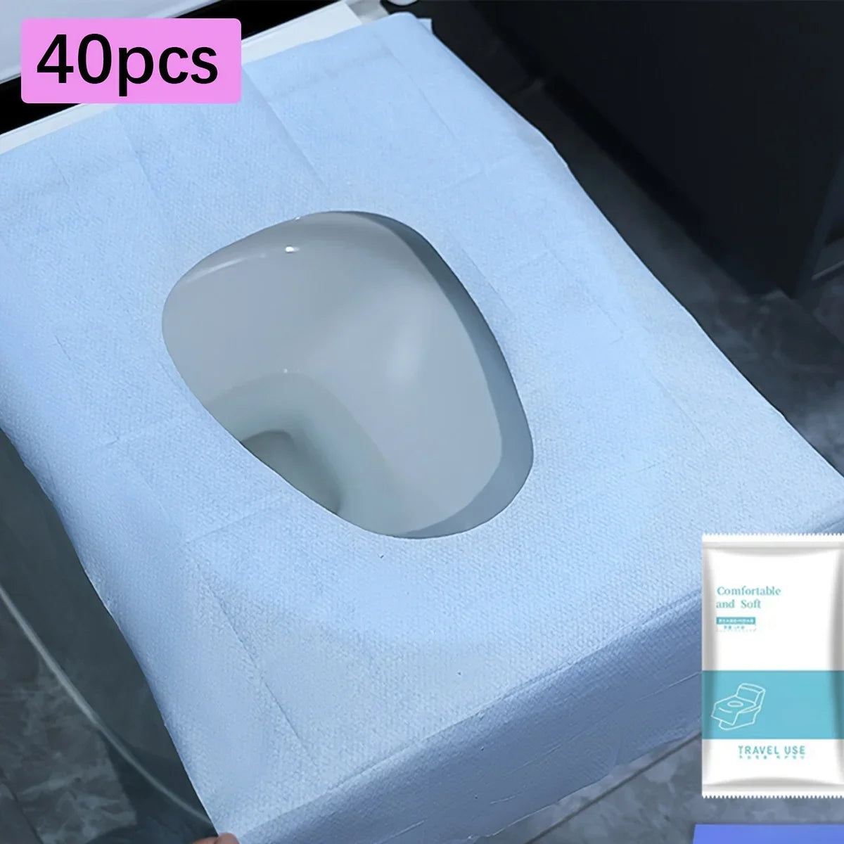 70/40/10Pcs Disposable Toilet Seat Covers for Travel Public Bathrooms Airplane Hygiene Universal Fit All Ages Potty Training Qme 40pcs blue