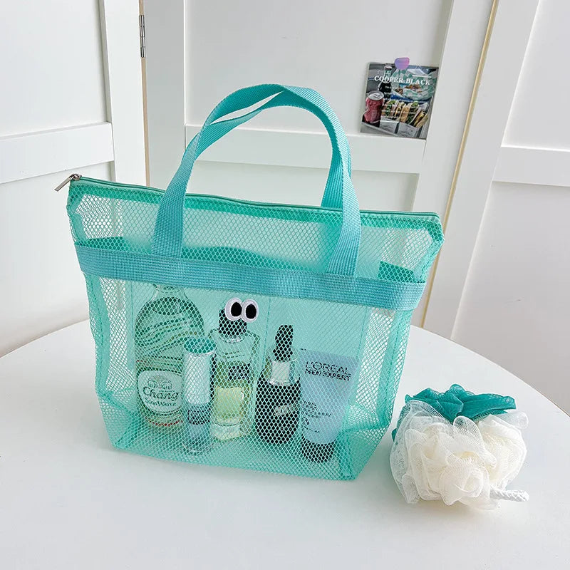 Portable Mesh Storage Bag for Seaside Vacation Swimming Fitness Toiletries Organizer Qme green 1pcs
