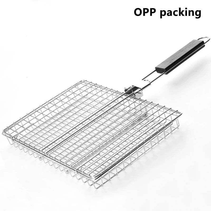 Non Stick Grilling Basket Grill Mesh Foldable 304 Stainless Steel BBQ Qme OPP packing