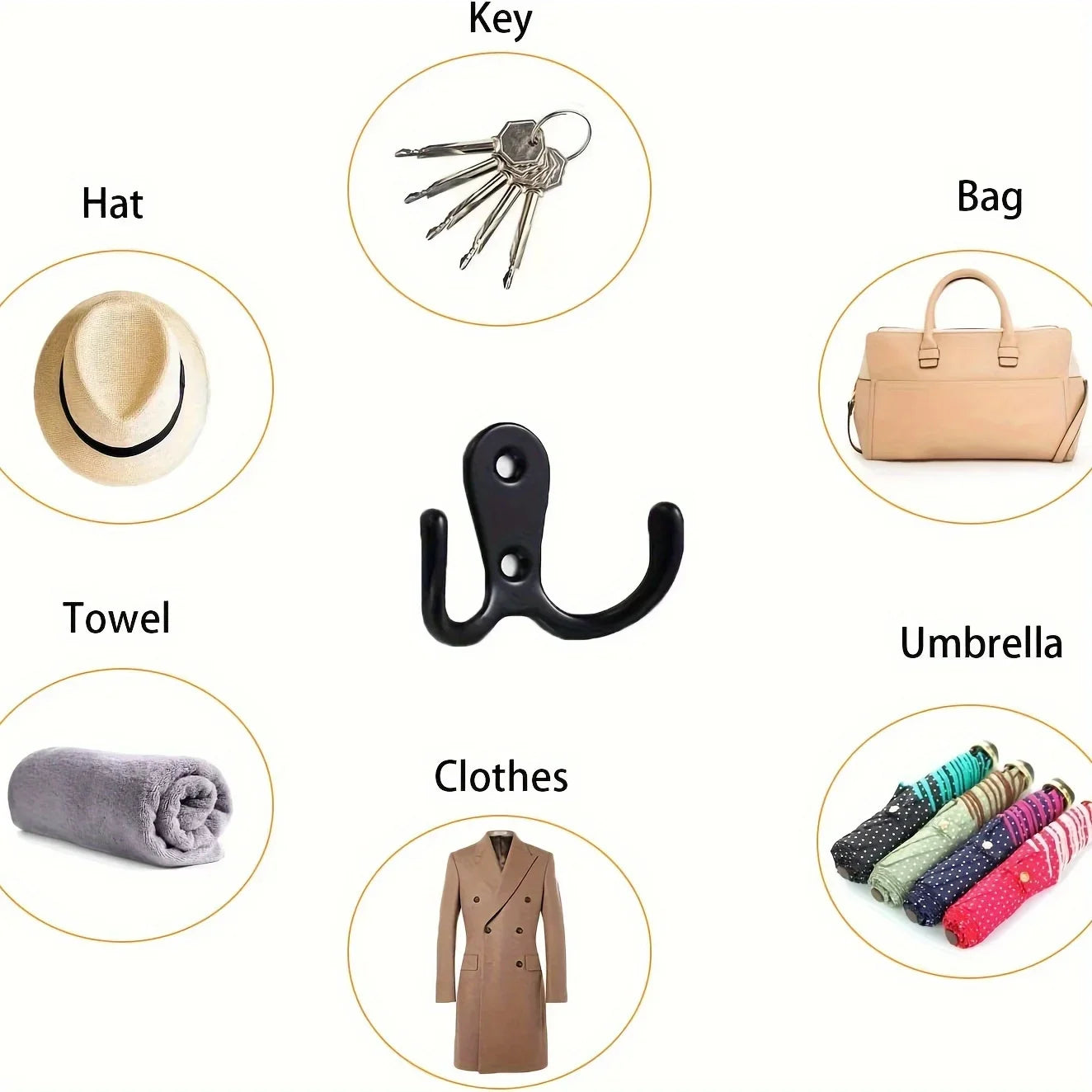 Coat Hook Wall-mounted, Heavy-duty Metal Double Hook With 20 Screws, Wall Single Hook Hanging Robes, Towels, Keys, Jackets Qme