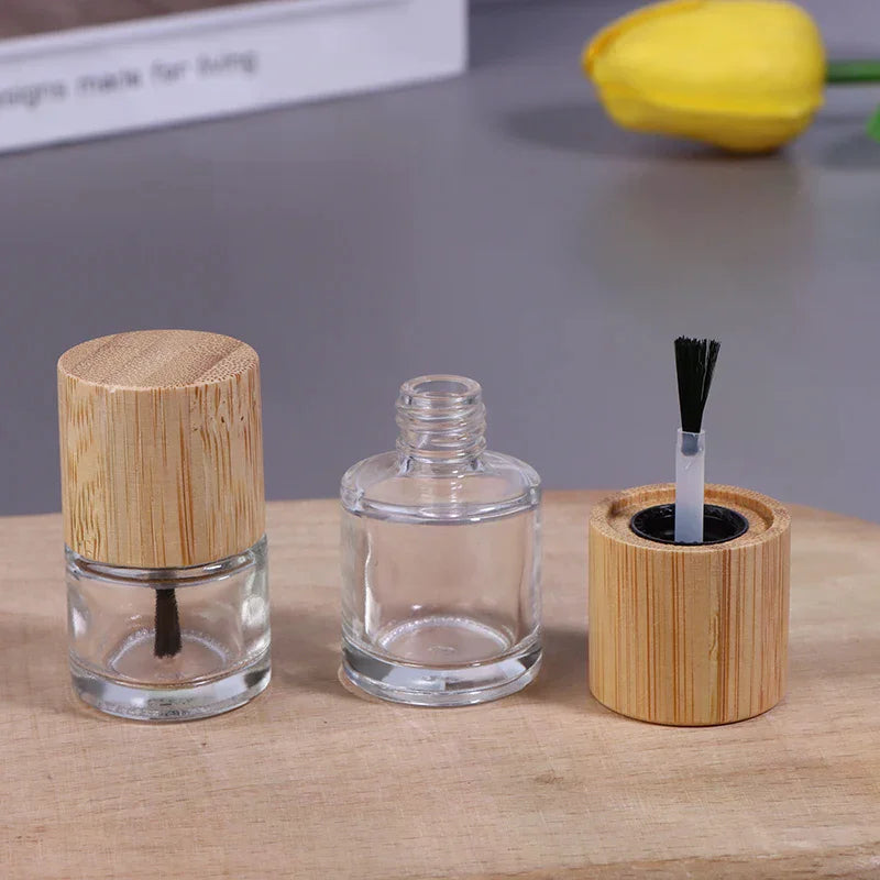 Cylindrical Glass Nail Oil Bottle Hair Brush Glue Solid Wood Bamboo Qme