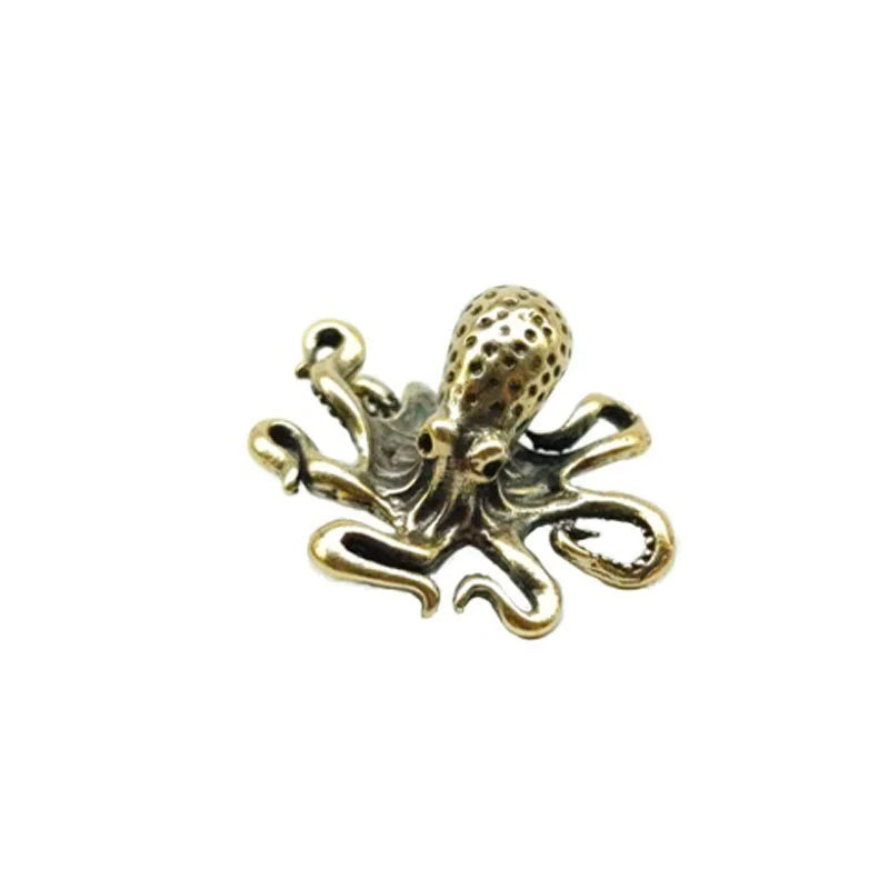 Brass Octopus Home Decoration Antique Copper Animal Figurines Miniatures Desk Ornament Accessories Creative Table Tea Pets Craft Qme 1pcs