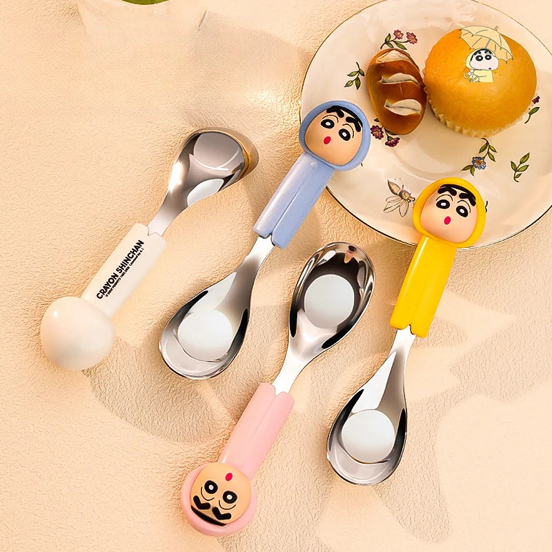 Crayon Shin-chan 304 Stainless Steel Raincoat-Shaped Spoon Cartoon-Themed Eating Spoon Baby Food Spoon Qme