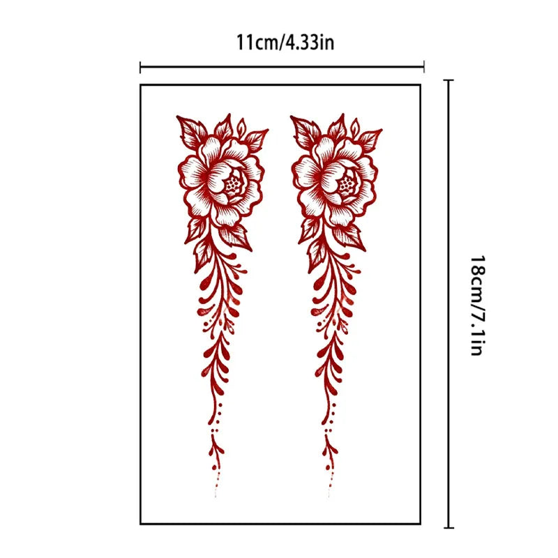 1P Red Peony Flower Temporary Tattoo Sticker, Waterproof and Sweatproof, Fake Tattoo, Hand-painted Art Flower Pattern. Qme CC-336