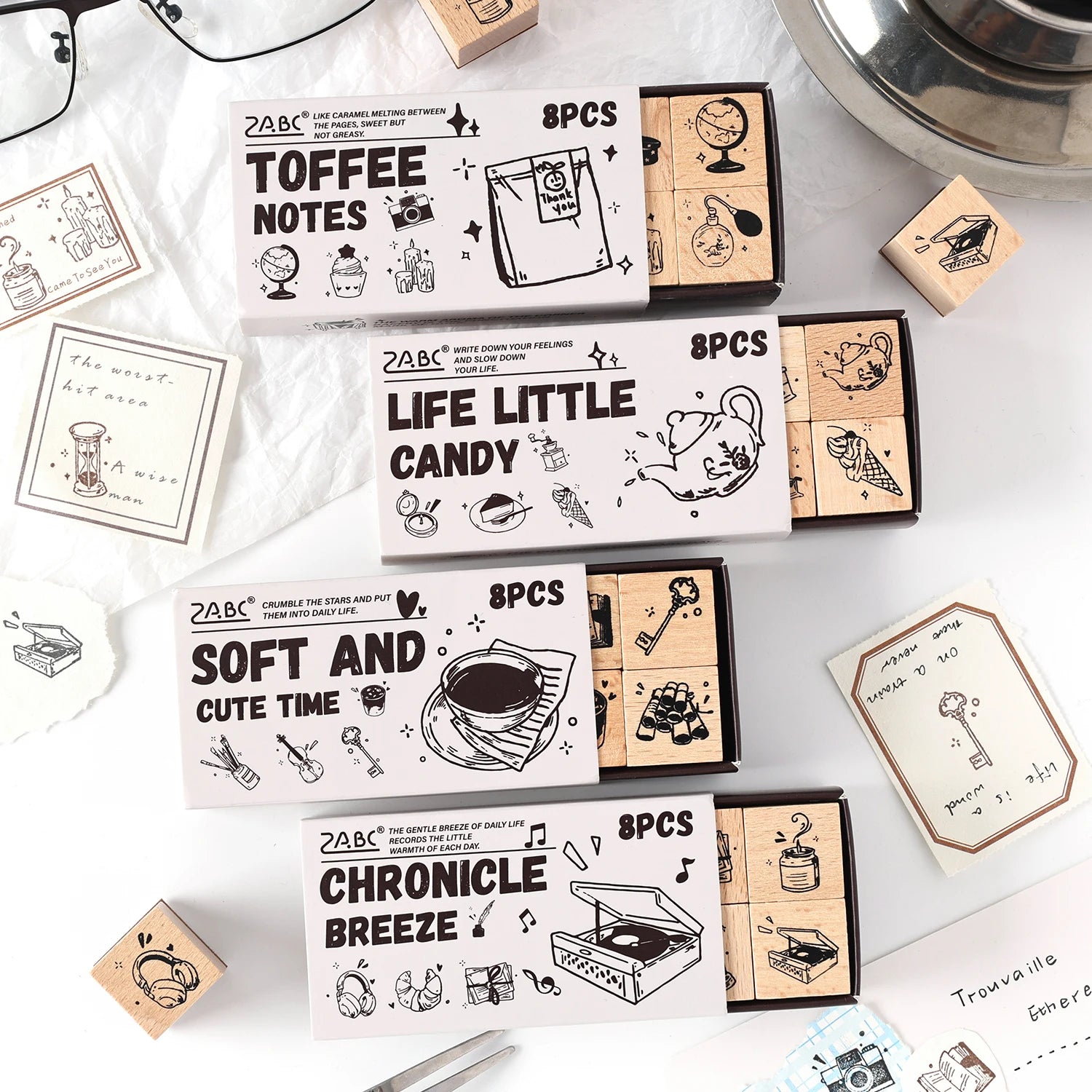 8 Pcs Vintage Cartoon series Wooden Rubber Letter Number Symbol Stamp Set For Card Making Planner Scrapbook Qme