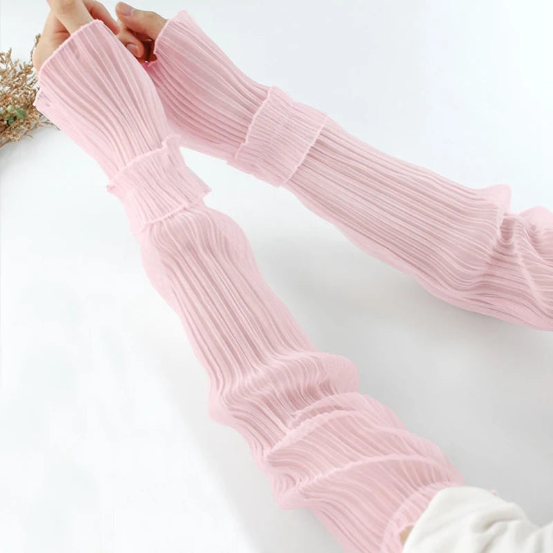 Women Long Fingerless Gloves Summer Sun Protection Lady Thin Lace Qme Pink One Size