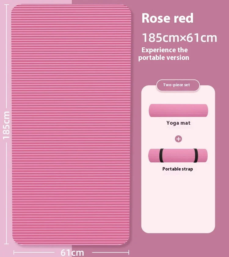 Non-slip Athletic Yoga Mat Home Training Pilates Gymnastics Qme Rose red