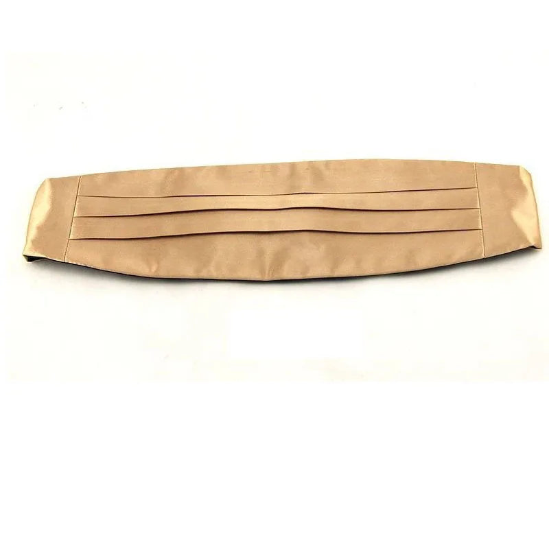 Silk Men's Classic Cummerbund Black Twill Satin Buckle Elastic Qme Gold L