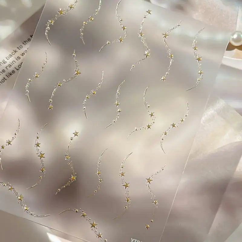 Luxury Stars Chain Nail Stickers Holography Gold Silver Wavy Star Qme B