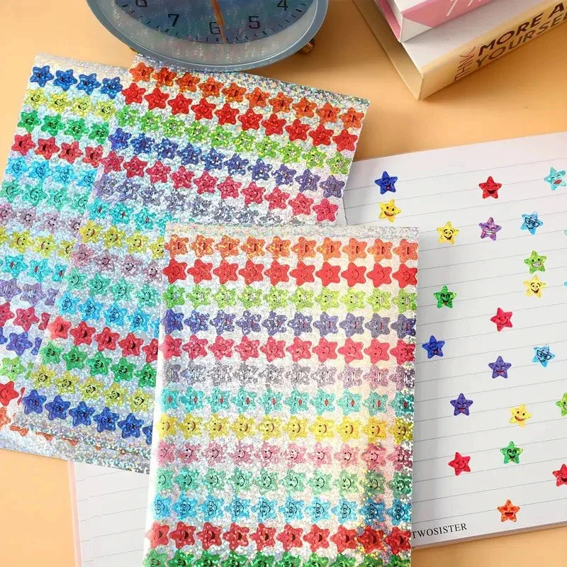 10 Pack,Star Expression Laser Stickers for Reward, Behavior Chart, School Classroom Student Teacher Supplies, 1CM Diameter Qme