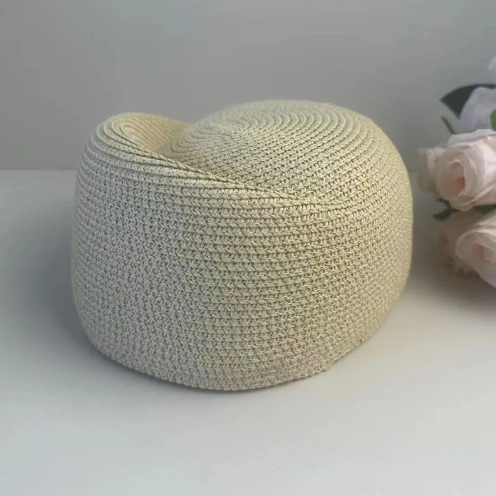 Vintage Elegant Straw Pillbox Hat Fedoras Classic Straw Beret Hat Simple Handmade Fedora Hat Summer Wear Qme Beige One Size