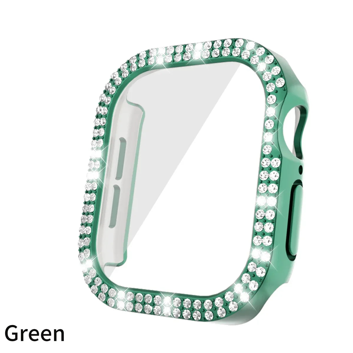 Bling Glass+Cover For Apple Watch 10 46mm 42mm Diamond Hard PC bumper+Screen Protector Case iwatch series 10 42 46mm Accessories Qme Green For serise 10 42mm