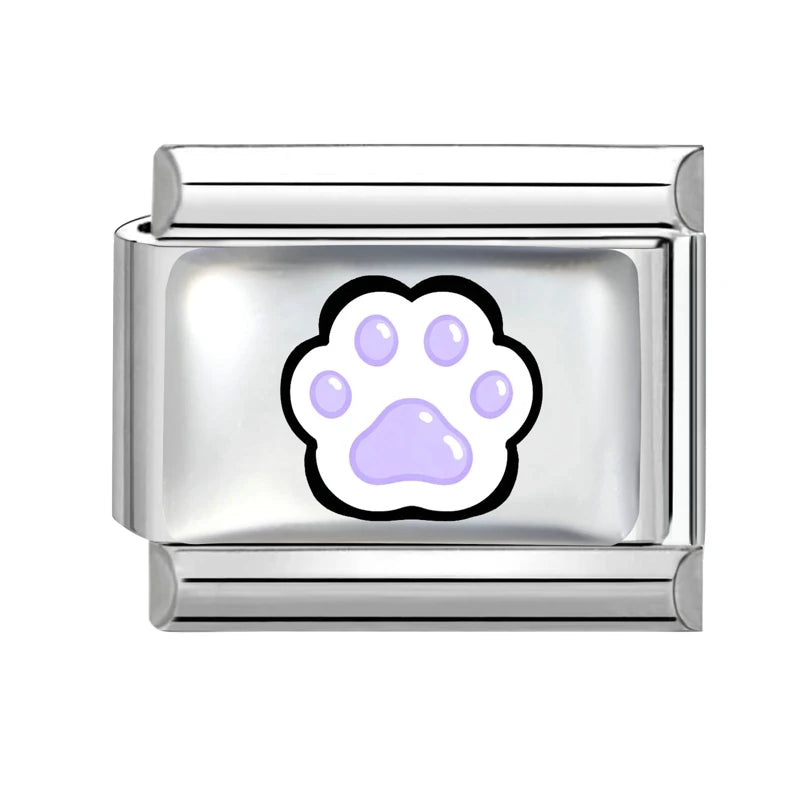 Blue Pink Heart Cute Cats Paw Dog Claw Print Series Italian Charm Links Fit 9mm Stainless Steel Bracelet DIY Making Gift Qme Style 13
