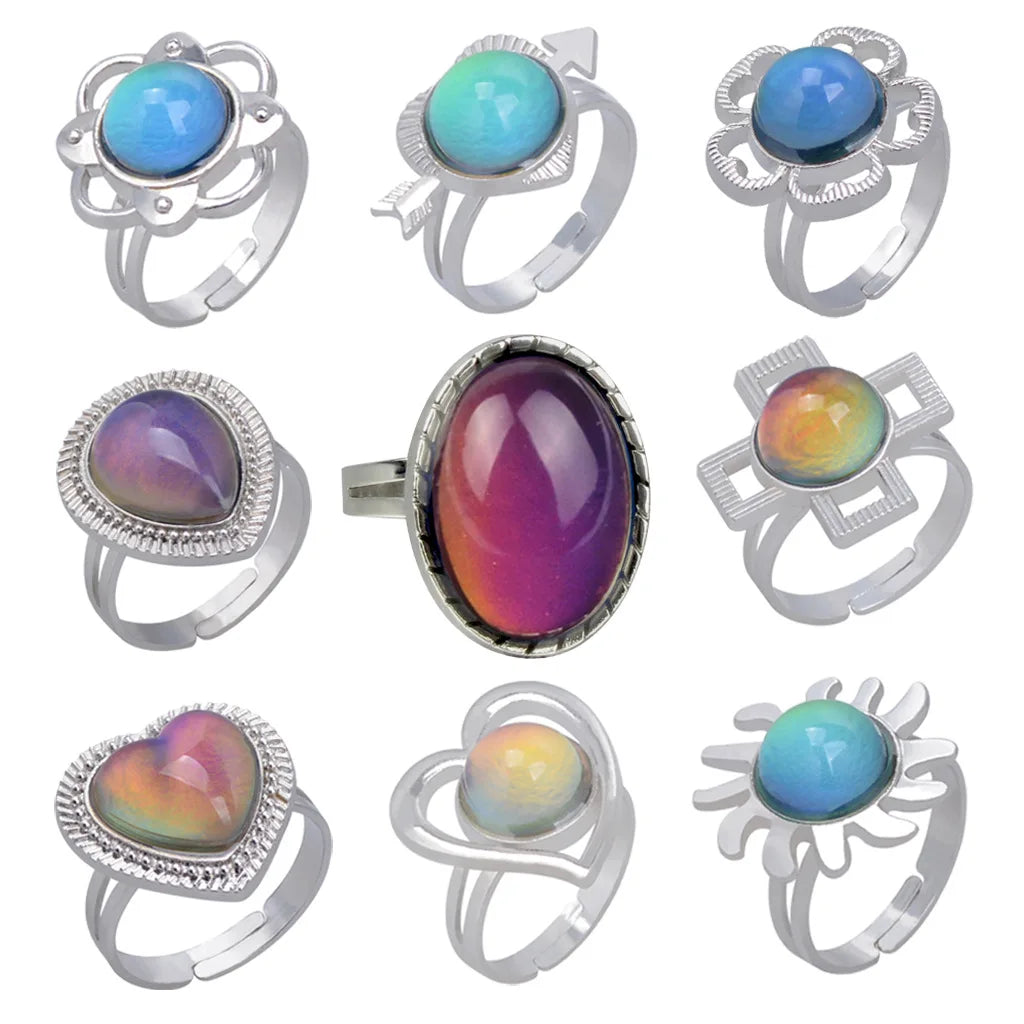 Change Mood Ring Open Retro Gem Emotion Feeling Changeable Ring Temperature Control Gems Color Changing Rings for Women Female Qme
