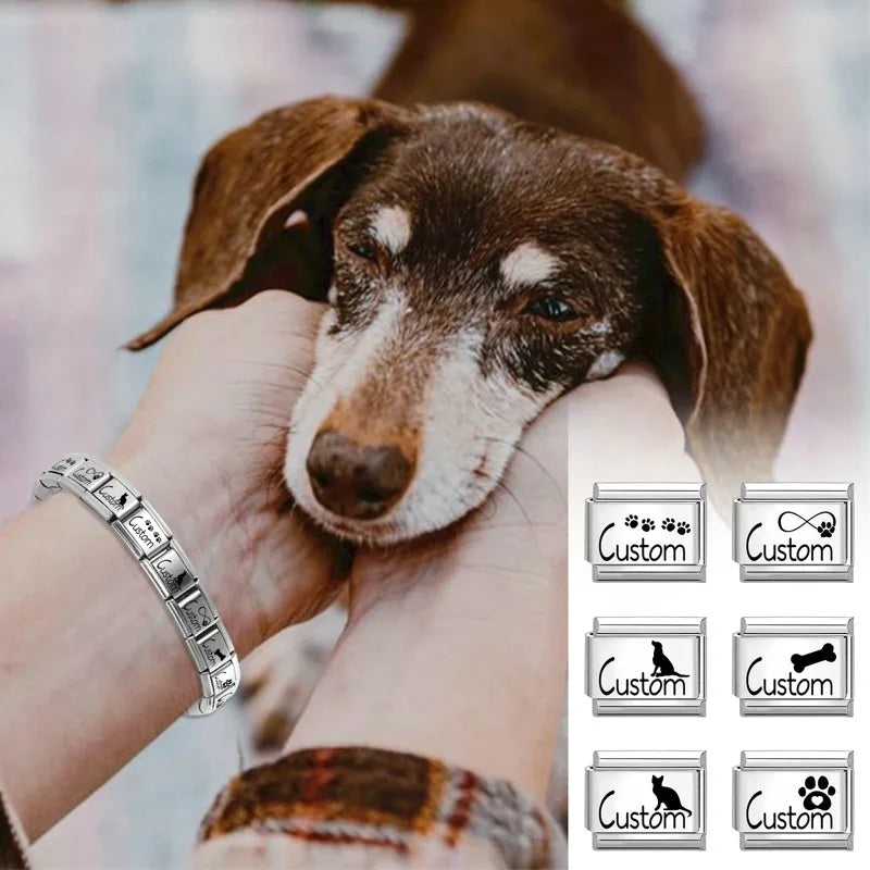 Laser Engraving Wholesale Customization Italian Charm Link Fit 9mm Stainless Steel Bracelets DIY Bead Making Hand Chain Friends Qme