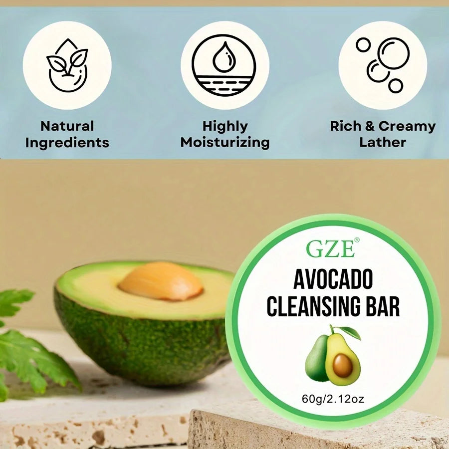 GZE Soft And Gentle Avocado Cleansing Balm Soap With Refreshing Scent - Moisturizing Makeup Remover And Cleansing Bar PH Balance Qme