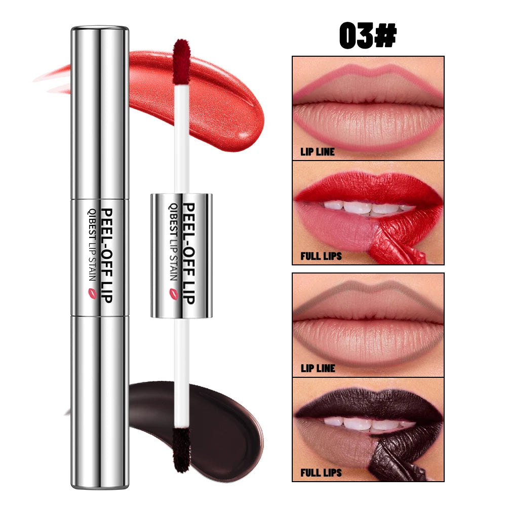 QIBEST Double Headed Lipliner Peel Off Tattoo Lipgloss Lasting Matte Lip Tint Brown Contour Tear-off Lip Stain 2 In 1 Stick Qme 03