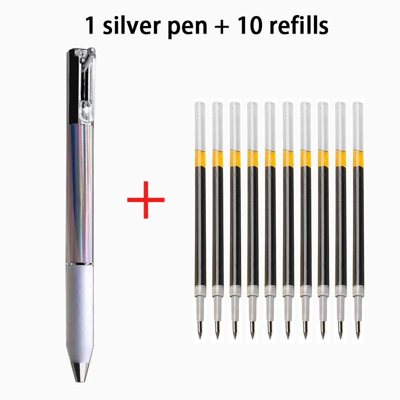 Mechanical Gel Pens Set , 0.5mm Black Ink Pens Fine Point Smooth Writing Pens, High-End Series for Office School Supplies Qme silver-11 pcs set