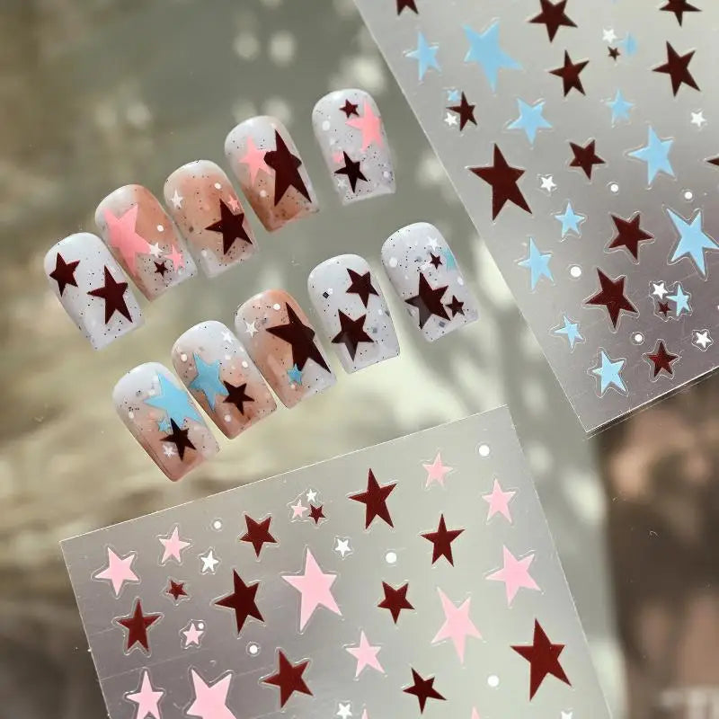 Pentagram Nail Stickers Irregular Star Decals Waterproof Adhesive DIY Qme