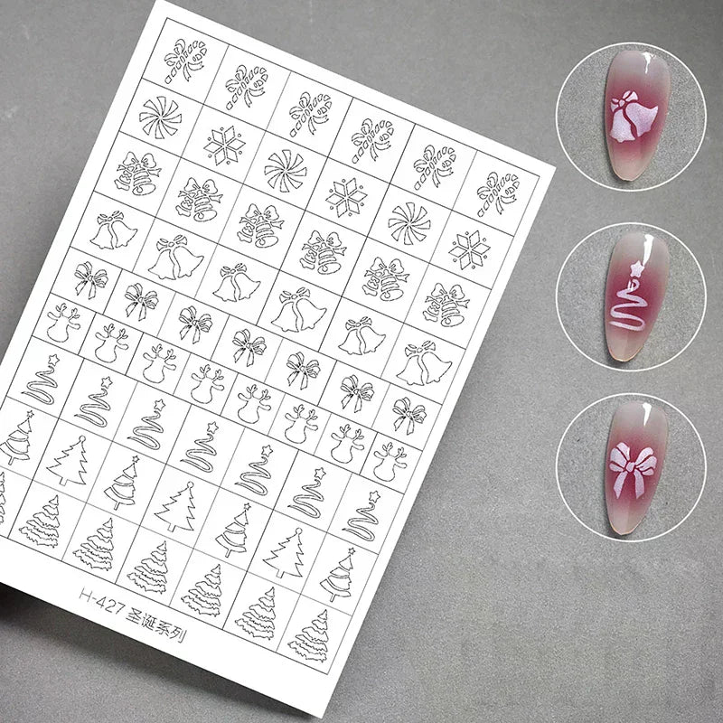 Airbrush Stencil Nails Winter Snowflake Snow Tree Christmas Decors Qme