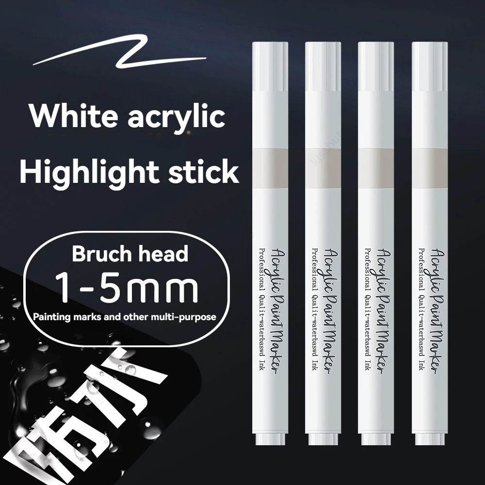 2-6 Pack White Brush Tip Acrylic Marker 1-5mm Fine Point Art Marker Pen for Drawing Highlight Fine Details DIY Craft Supplies Qme