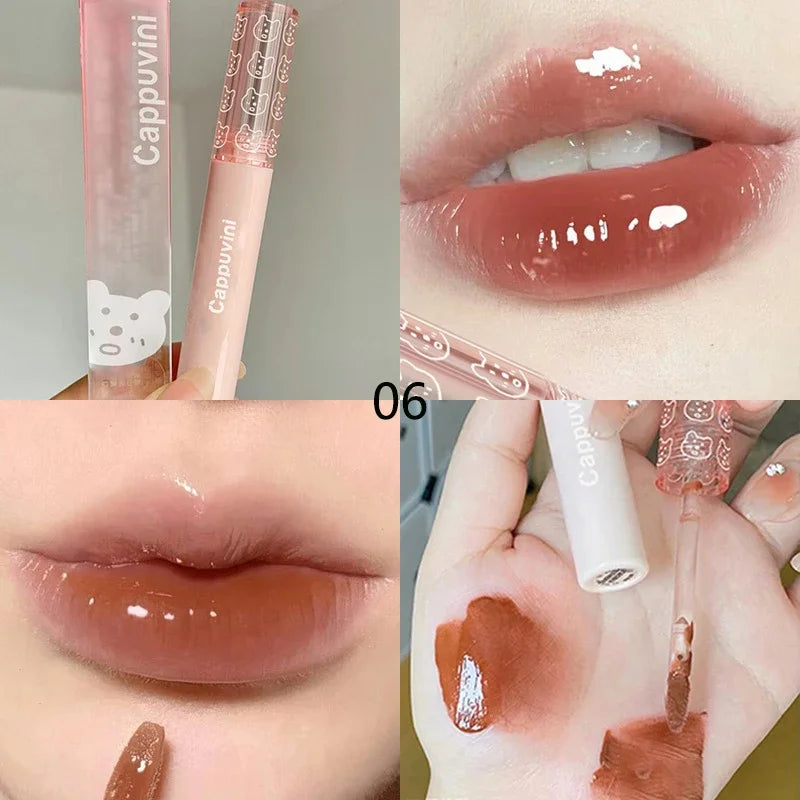 1PC Mirror Water Lip Gloss Cherry Pink Transparent Waterproof Long Lasting Moisturizing Nude Clear Tint Glass Lips Oil Makeup Qme 06