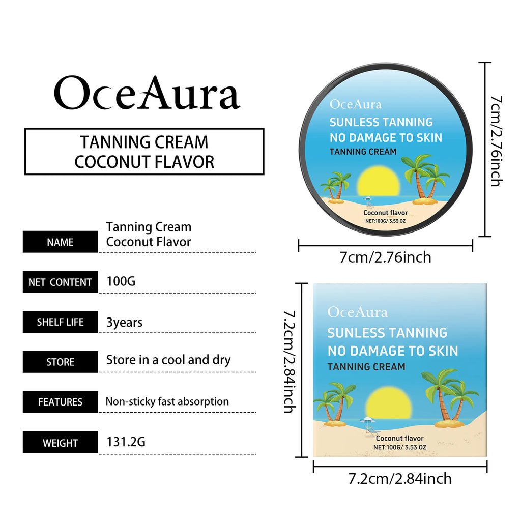 OceAura Sunless Tanning Cream Natural Color No Damage to Skin Shade Customizable Smoothing Hydrating Self Tanning Body Cream Qme