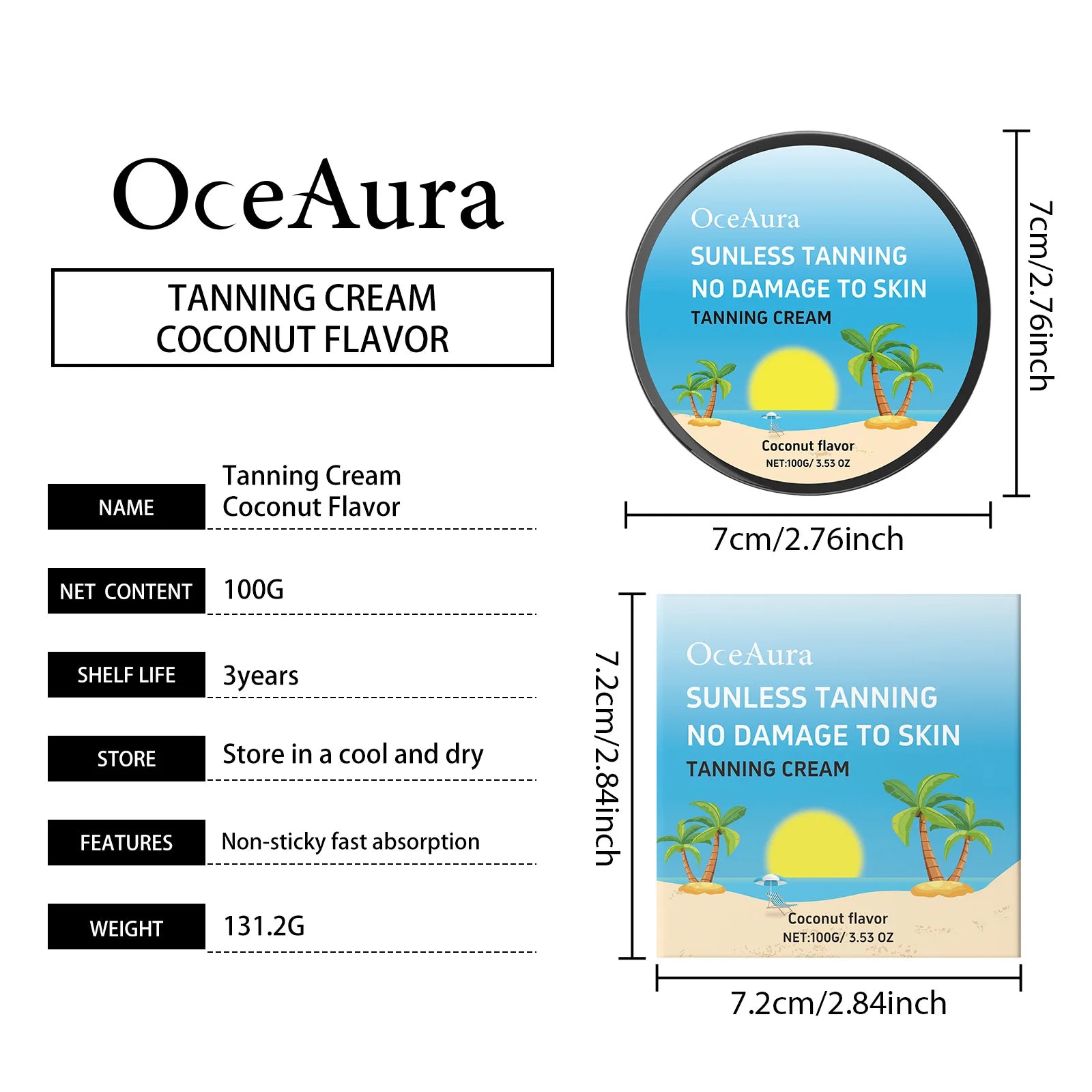 OceAura Sunless Tanning Cream Natural Color No Damage to Skin Shade Customizable Smoothing Hydrating Self Tanning Body Cream Qme