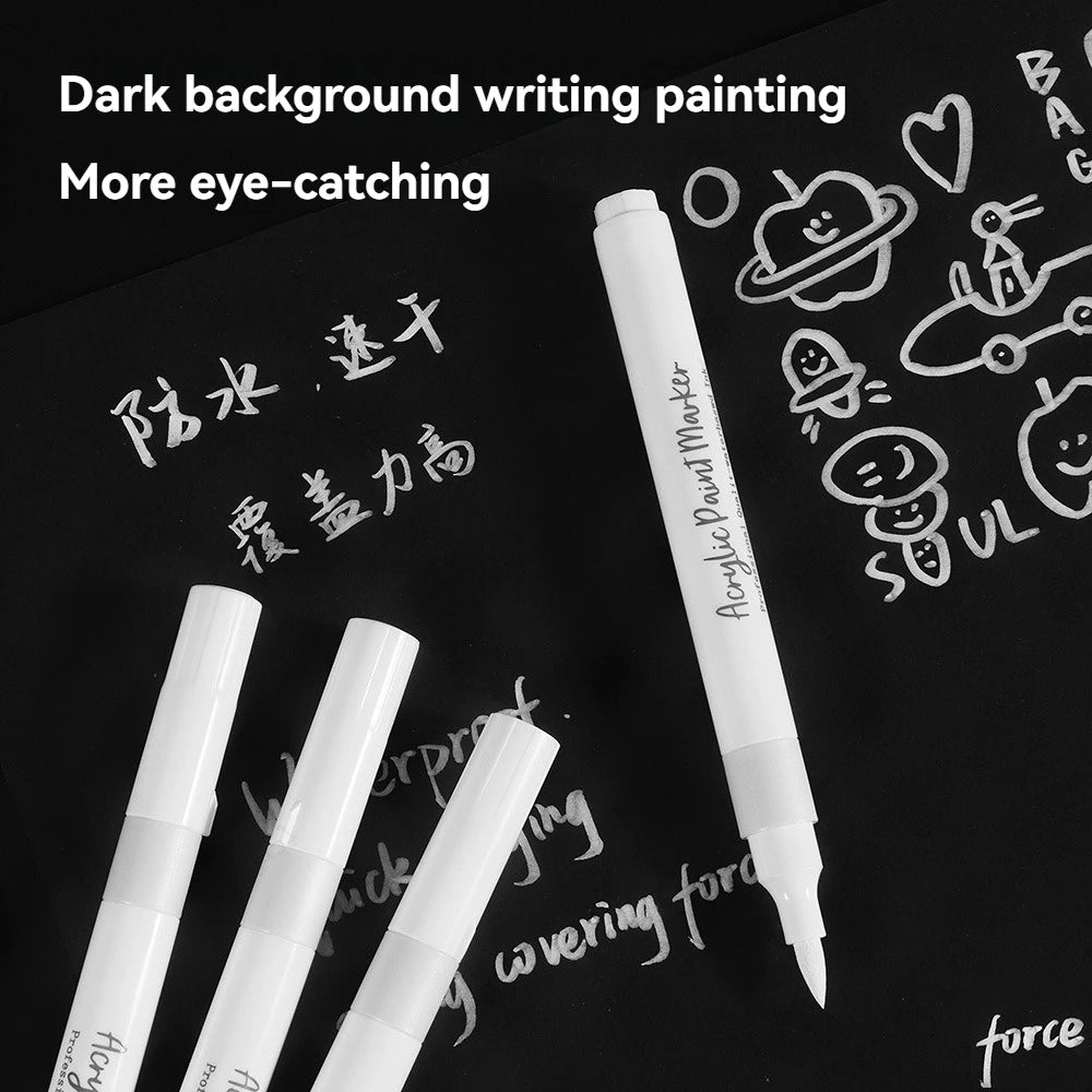 2-6 Pack White Brush Tip Acrylic Marker 1-5mm Fine Point Art Marker Pen for Drawing Highlight Fine Details DIY Craft Supplies Qme