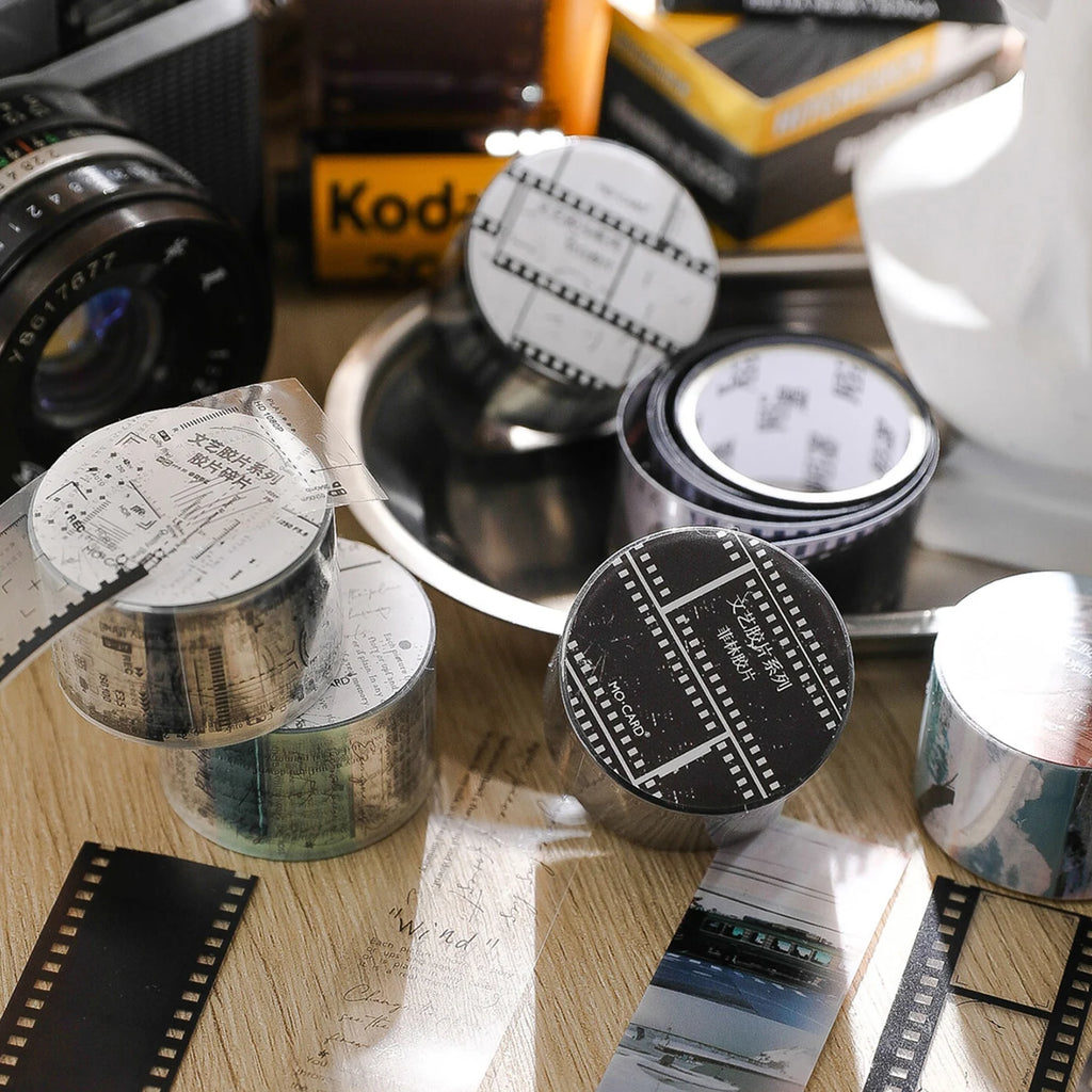 25mm*2m Vintage Film PET Tapes DIY Scrapbooking Collage Stationery Decor Journalling Materials Adhesive Labels Tapes Qme