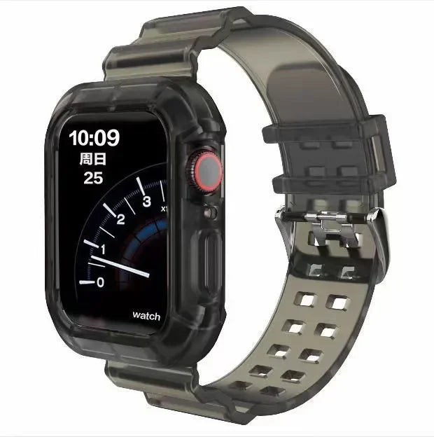 Clear Band + Case for Apple Watch Series 9 8 7 6 SE 5 49mm 45mm 44mm 42mm 41mm Transparent for iwatch 3 38mm 40mm Plastic Strap Qme TRB 49mm